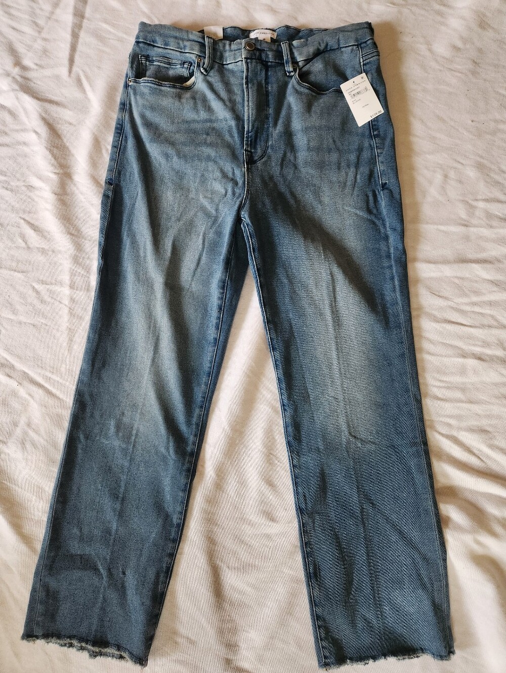 NWT Good American Good Legs Straight Jeans High Rise Frayed Hem Size 15 Plus